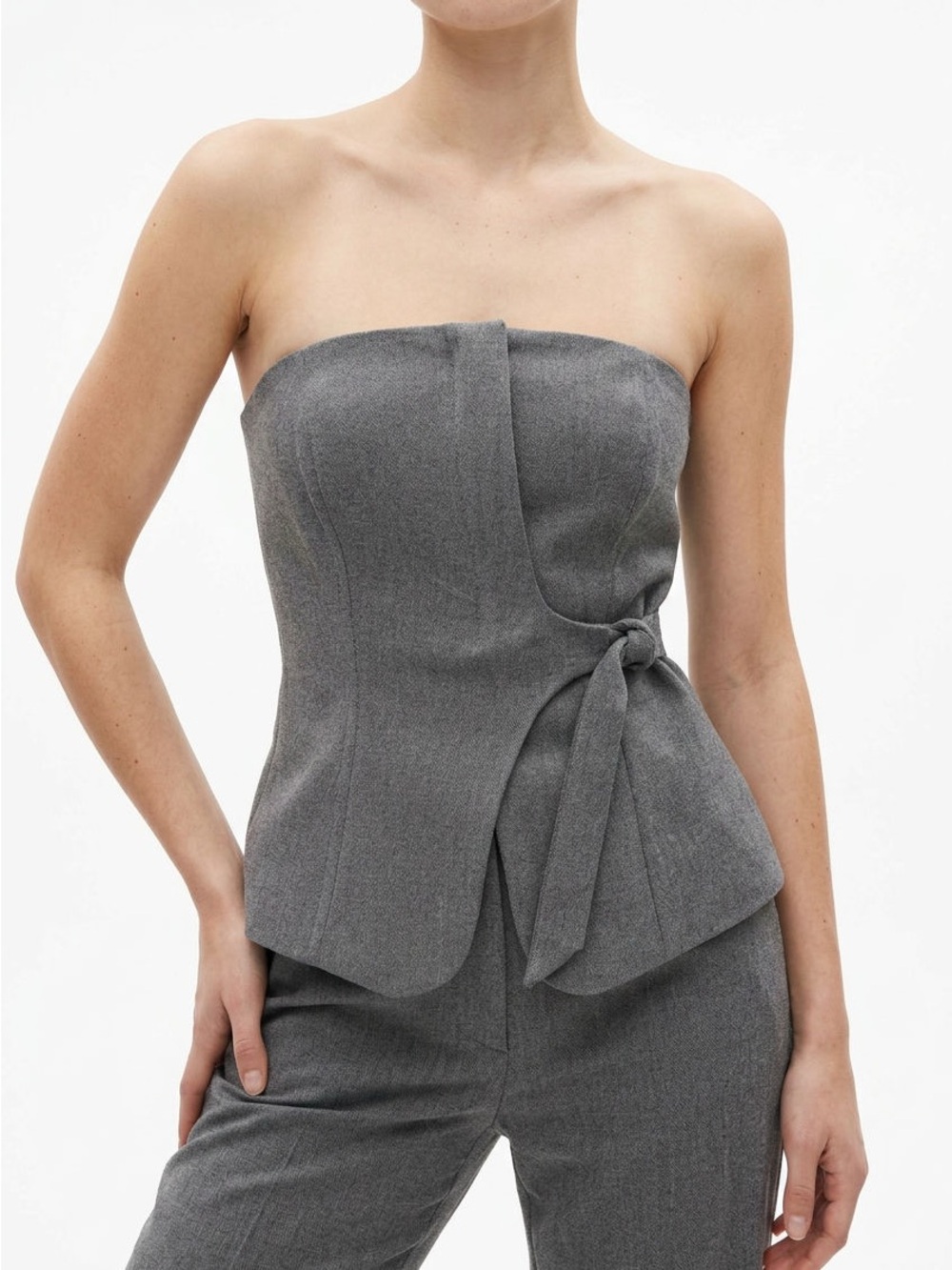 Dynamite Dark Gray Smocked Bust Crop Top